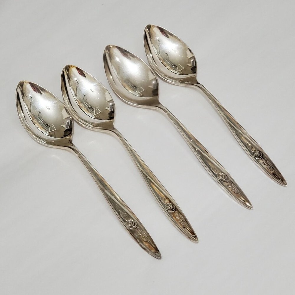 4 Oneida Community Silverplate Morning Rose Teaspoons 1960 mid century modern